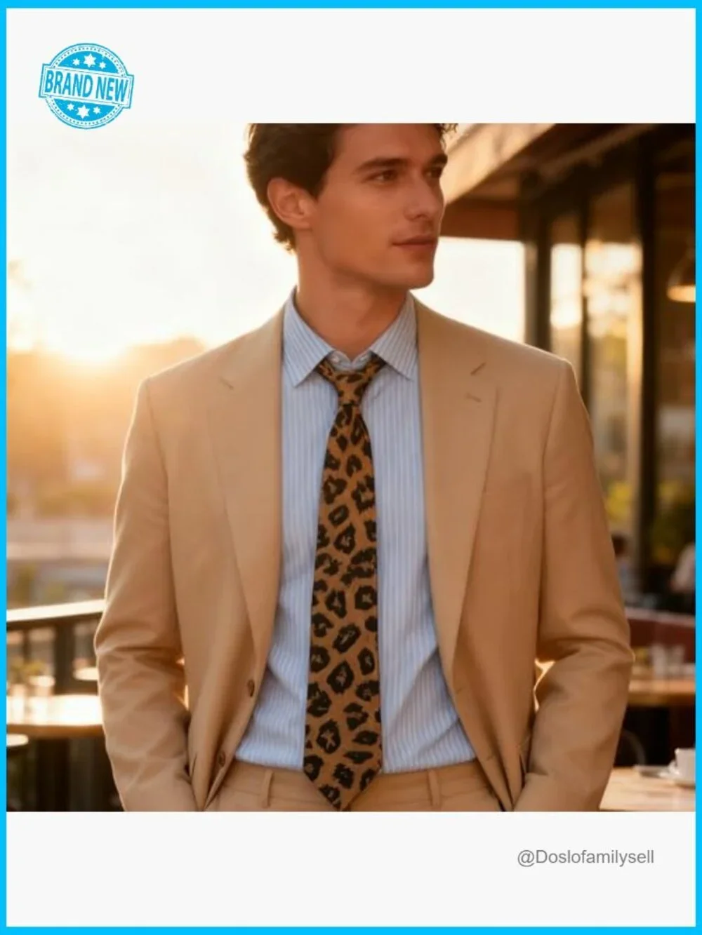 Classic Leopard Print Skinny Tie Formal Wedding Party Elegant Menswear